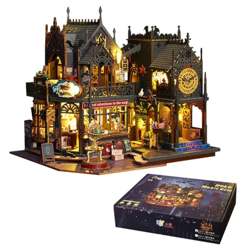 Magisches Puppenhaus DIY Miniatur Haus Bausatz,Magisches Schloss Puzzle Spielzeug mit Möbeln Led Lichter, Kreatives Kind Teenager Geburtstagsgeschenk (Magisches Haus) von HJBHDOLL