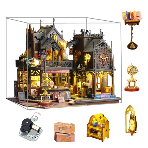 HJBHDOLL Magisches Puppenhaus DIY Miniatur Haus Bausatz,Magisches Schloss Puzzle Spielzeug mit Möbeln Led Lichter, Kreatives Kind Teenager Geburtstagsgeschenk (Plus Staubschutzhülle und Spieluhr) von HJBHDOLL