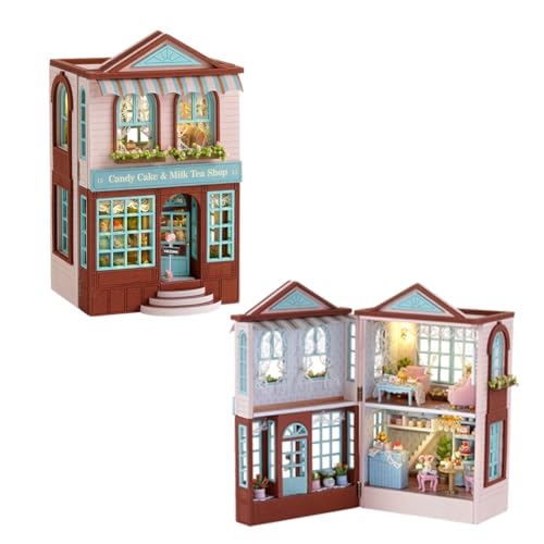 HJBHDOLL Mini Chalet Cottage Serie, DIY Puppenhaus Miniatur Möbel Kit mit LED-Licht Kreatives Zimmer Kind Junge Mädchen Geburtstagsgeschenk (Cake Shop) von HJBHDOLL