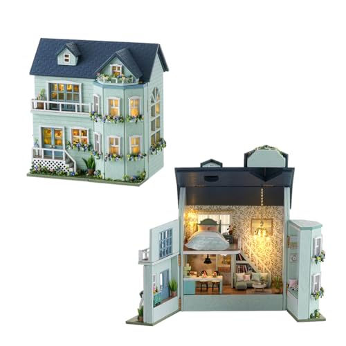 HJBHDOLL Mini europäischer Stil Chalet Cottage Serie, DIY Puppenhaus Miniatur Möbel Kit mit LED-Licht Kreative Zimmer Kind Junge Mädchen Geburtstagsgeschenk (Warmes Haus) von HJBHDOLL