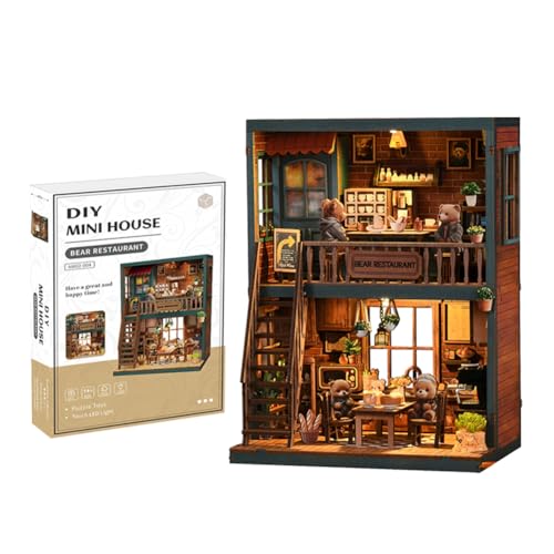Miniatur-Puppenhaus-Set, Mini-Restaurant-Bär, Puzzle-Modell, Maßstab 1:24, Möbelzubehör und LED-Leuchten, Geburtstags- und Neujahrsgeschenk von HJBHDOLL
