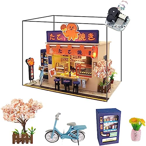Miniatur-Puppenhaus Takoyaki-Shop mit Staubschutz und Musik, DIY-Puppenhaus-Möbel-Set, Maßstab 1:24, japanischer Stil, kreatives Zimmer, Geburtstag, Neujahr, Geschenk für Jungen und Mädchen von HJBHDOLL