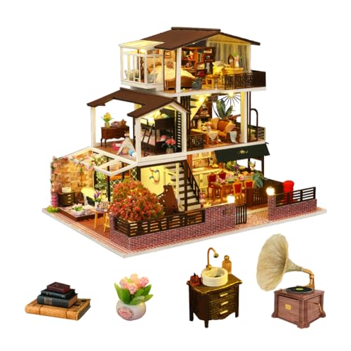Miniatur Villa Puppenhaus mit Möbeln, DIY Mini Puppenhaus Kit mit LED Licht, Maßstab 1:24 Kreativer Raum, Erwachsene Teenager Kinder Geschenk (Europäischer Stil) von HJBHDOLL