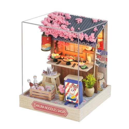 Miniature Store Puppenhaus mit Staubschutzabdeckung, Holzmöbel, DIY Puppenhaus Kit mit LED-Licht, Geburtstagsgeschenk für Teenager und Kinder (Japanisches Geschäft) von HJBHDOLL