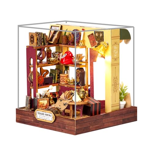 Miniaturgeschäft Puppenhaus mit Staubschutz, Holzmöbel, DIY Puppenhaus Kit LED Licht Kreativer Raum, Teenager Kinder Geburtstagsgeschenk (Antik Laden) von HJBHDOLL