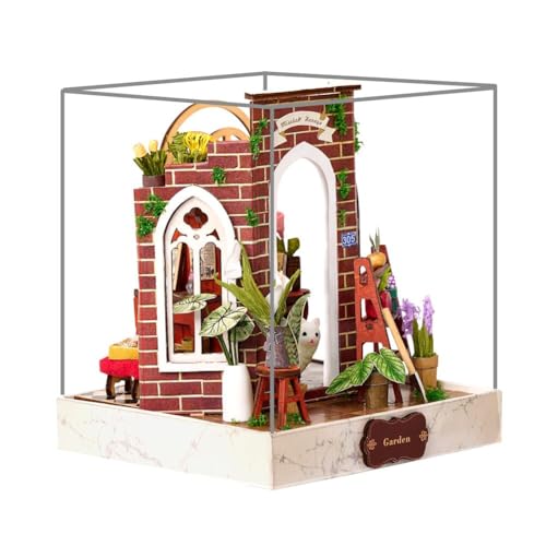 Miniaturgeschäft Puppenhaus mit Staubschutz, Holzmöbel, DIY Puppenhaus Kit LED-Licht Kreativer Raum, Teenager Kinder Geburtstagsgeschenk (Garten) von HJBHDOLL