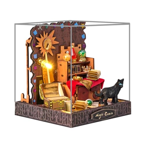 Miniaturgeschäft Puppenhaus mit Staubschutz, Holzmöbel, DIY Puppenhaus Kit LED-Licht Kreativer Raum, Teenager Kinder Geburtstagsgeschenk (Magische Kabine) von HJBHDOLL
