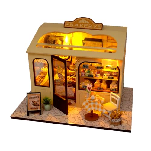 Puppenhaus-Miniatur-Set, handgefertigt, Maßstab 1:24, Dessertladen, Puppenhausmöbel, LED-Lichter, Zubehör, kreatives Weihnachts- und Geburtstagsgeschenk für Kinder, Erwachsene, Freunde (Bäckerei) von HJBHDOLL