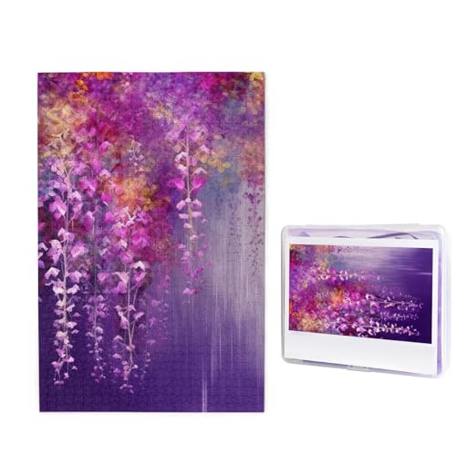 Puzzle Puzzle 1000 Teile Holzpuzzle für Erwachsene Benutzerdefinierte Puzzles Personalisierte Bilderpuzzles Abstrakte lila weinende Blume Hochzeitspuzzle für Geburtstag Familie von HJBNW