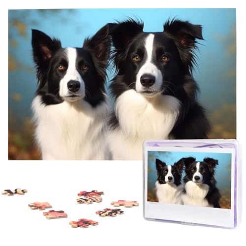 Puzzle Puzzle 1000 Teile Holzpuzzle für Erwachsene Benutzerdefinierte Puzzles Personalisierte Bilderpuzzles Border Collie Hochzeitspuzzle für Geburtstag Familie von HJBNW