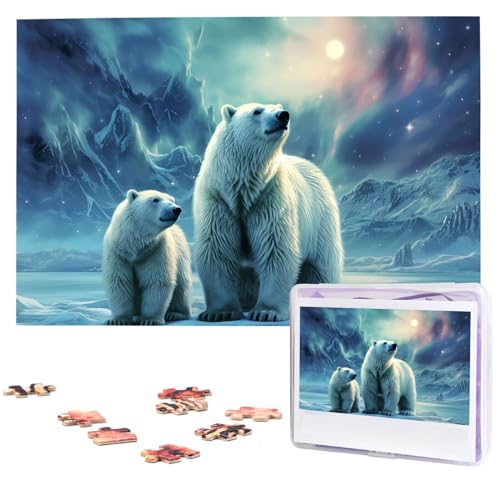 Puzzle Puzzle 1000 Teile Holzpuzzle für Erwachsene Benutzerdefinierte Puzzles Personalisierte Bilderpuzzles Eisbären Nordlichter Hochzeitspuzzle für Geburtstag Familie von HJBNW