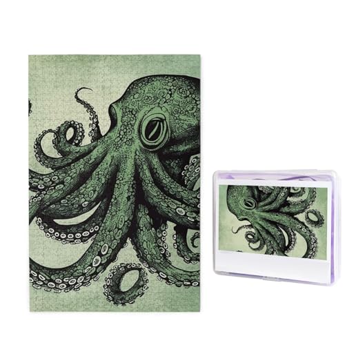 Puzzle Puzzle 1000 Teile Holzpuzzle für Erwachsene Benutzerdefinierte Puzzles Personalisierte Bilderpuzzles Grüner Oktopus Hochzeitspuzzle für Geburtstag Familie von HJBNW