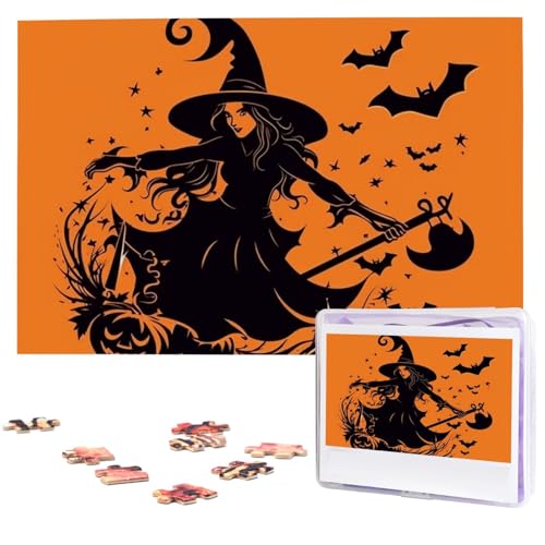Puzzle Puzzle 1000 Teile Holzpuzzle für Erwachsene Benutzerdefinierte Puzzles Personalisierte Bilderpuzzles Halloween Hexe Fliegende Hochzeit Puzzle für Geburtstag Familie von HJBNW