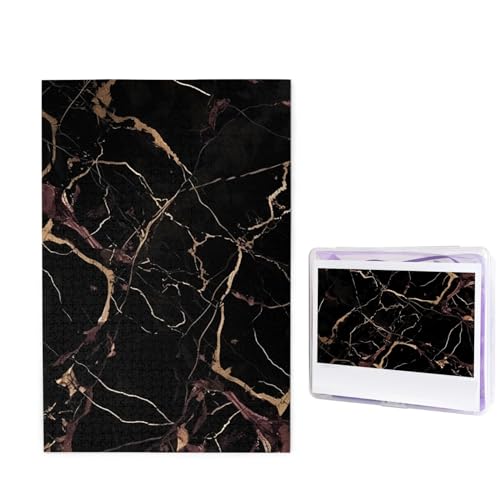 Puzzle Puzzle 1000 Teile Holzpuzzle für Erwachsene Benutzerdefinierte Puzzles Personalisierte Bilderpuzzles Schwarz Gold Marmor Hochzeit Puzzle für Geburtstag Familie von HJBNW