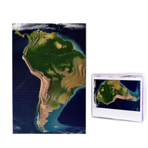 Puzzle Puzzle 1000 Teile Holzpuzzle für Erwachsene Benutzerdefinierte Puzzles Personalisierte Bilderpuzzles Südamerika Satellitenbild Hochzeitspuzzle für Geburtstag Familie von HJBNW