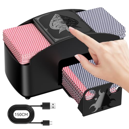 HJCMikee Automatische kartenmischmaschine 1-2 Deck,elektrische UNO kartenmischer für Spielkarte Skyjo Blackjack,Batterie oder USB-C betreiben mischmaschine Karten für Casino Poker -Kosmisches Schwarz von HJCMikee
