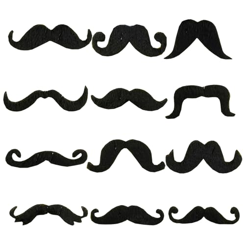 12 Stück Schnurrbart Zum Ankleben,Schnurbart Kleben,Aufklebbar Fake Bart,Falscher,Fasching Klebe Schnauzer,Oberlippenbart Kostüm,Schnurbart,für Weihnachten Halloween Klebebart Erwachsene Kinder von HJDJBD
