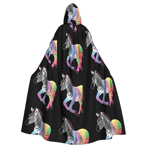 HJFCZH Buntes Zebramuster, Halloween-Umhang mit Kapuze, für Erwachsene, super großer Kapuzenumhang mit Fliege, ohne Reißverschluss von HJFCZH