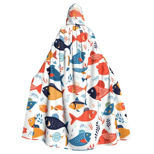 HJFCZH Caddy Kapuzenumhang mit abstraktem Fischmuster, Halloween, Erwachsenen-Kapuzenumhang mit Fliege, ohne Reißverschluss von HJFCZH