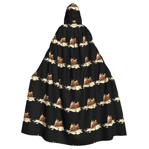 HJFCZH Destructive Puppy Pattern Halloween Adult Hooded Cape Super Large Hooded Cloak with Bow Tie, No Zipper von HJFCZH