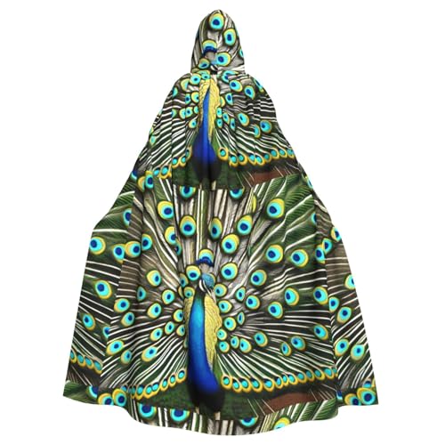 HJFCZH Elegantes Pfauenmuster, Halloween-Umhang mit Kapuze, für Erwachsene, super großer Kapuzenumhang mit Fliege, ohne Reißverschluss von HJFCZH