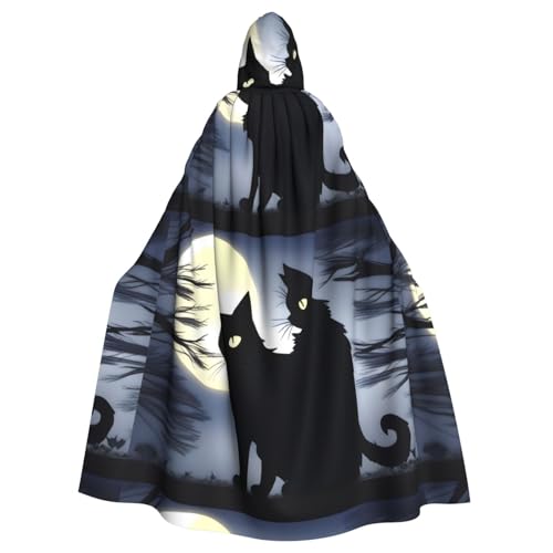 HJFCZH Elegantes schwarzes Katzenmuster, Halloween-Umhang mit Kapuze, für Erwachsene, super großer Kapuzenumhang mit Fliege, ohne Reißverschluss von HJFCZH