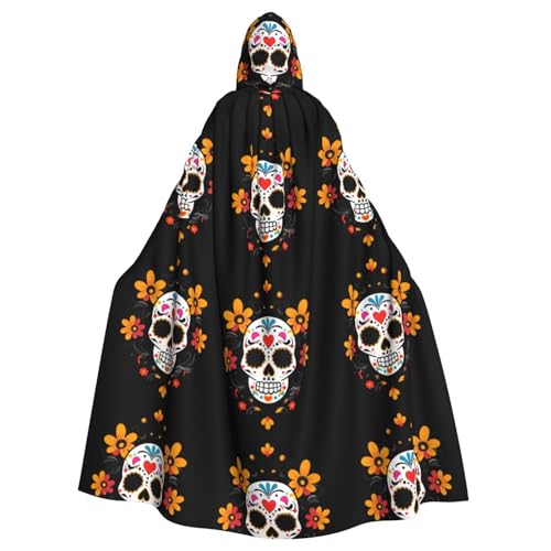 HJFCZH Halloween Kapuzenumhang mit Tag der Toten, super großer Kapuzenumhang mit Fliege, ohne Reißverschluss von HJFCZH