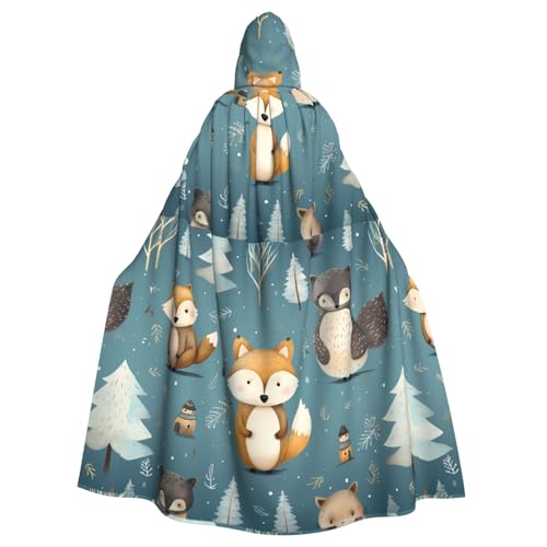 HJFCZH Kapuzenumhang mit Cartoon-Fuchs im Winter, Halloween, Erwachsenen-Kapuzenumhang mit Fliege, ohne Reißverschluss von HJFCZH