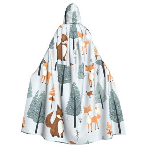 HJFCZH Kapuzenumhang mit Cartoon-Fuchs- und Baum-Muster, Halloween, Erwachsenen-Kapuzenumhang mit Fliege, ohne Reißverschluss HJFCZH Kapuzenumhang mit Cartoon-Fuchs- und Baum-Muster, Halloween, Erwachsenen-Kapuzenumhang mit Fliege, ohne Reißverschluss von HJFCZH