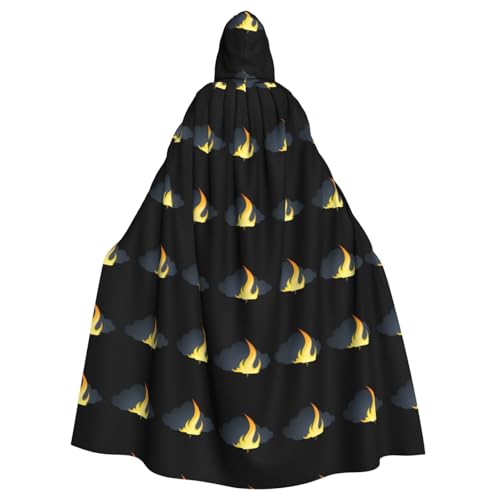 HJFCZH Kapuzenumhang mit Flamme unter den dunklen Wolken, Halloween, Erwachsenen-Kapuzenumhang mit Fliege, ohne Reißverschluss von HJFCZH