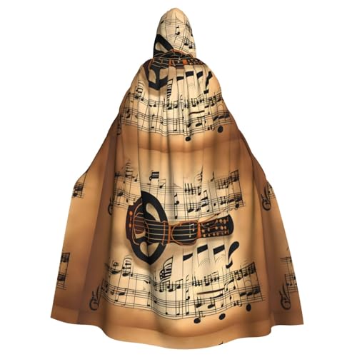HJFCZH Kapuzenumhang mit Gitarre, Musikmuster, Halloween, Erwachsene, super großer Kapuzenumhang mit Fliege, ohne Reißverschluss von HJFCZH