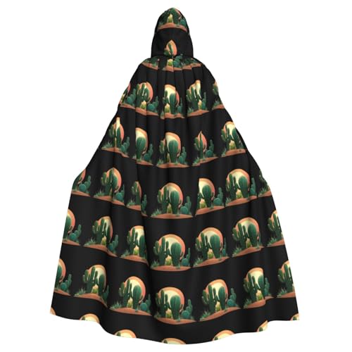 HJFCZH Kapuzenumhang mit Kaktus vor Sonnenuntergang, Halloween, Erwachsenen-Kapuzenumhang mit Fliege, ohne Reißverschluss von HJFCZH