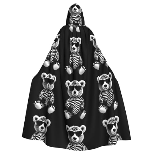 HJFCZH Kapuzenumhang mit Leopardenmuster, Sonnenbrille, Bärenmuster, Halloween, Erwachsene, super großer Kapuzenumhang mit Fliege, ohne Reißverschluss von HJFCZH