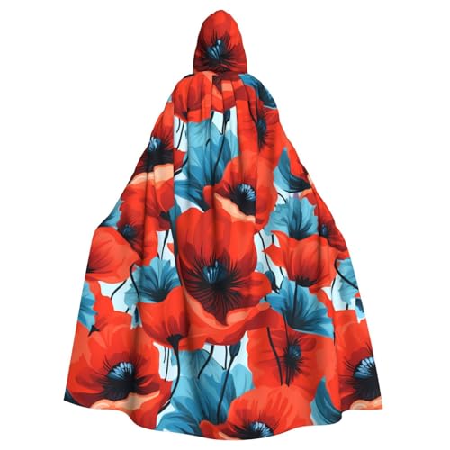 HJFCZH Kapuzenumhang mit Mohnblumen, lebhaften Blütenblättern, Halloween, Erwachsenen-Kapuzenumhang mit Fliege, ohne Reißverschluss von HJFCZH