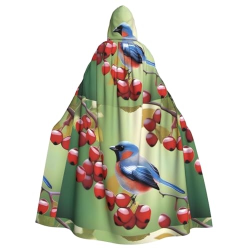 HJFCZH Kapuzenumhang mit Vogel flatterndem Beerenmuster, Halloween, Erwachsenen-Kapuzenumhang mit Fliege, ohne Reißverschluss von HJFCZH