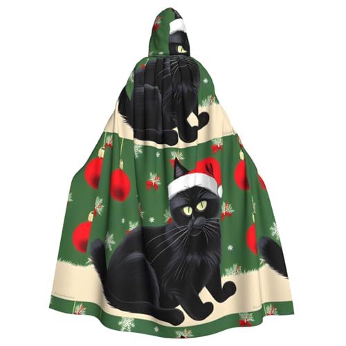 HJFCZH Kapuzenumhang mit Weihnachtsmotiv, schwarzes Katzenmuster, für Erwachsene, super groß, mit Fliege, ohne Reißverschluss von HJFCZH