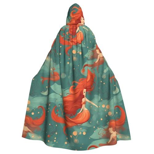 HJFCZH Meerjungfrauen-Muster, Halloween-Umhang für Erwachsene, super großer Kapuzenumhang mit Fliege, ohne Reißverschluss von HJFCZH