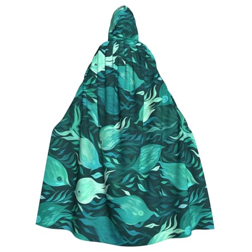 HJFCZH Meerjungfrauen-Umhang mit Kapuze, blaugrün, Fischmuster, Halloween, Erwachsene, super großer Kapuzenumhang mit Fliege, ohne Reißverschluss von HJFCZH
