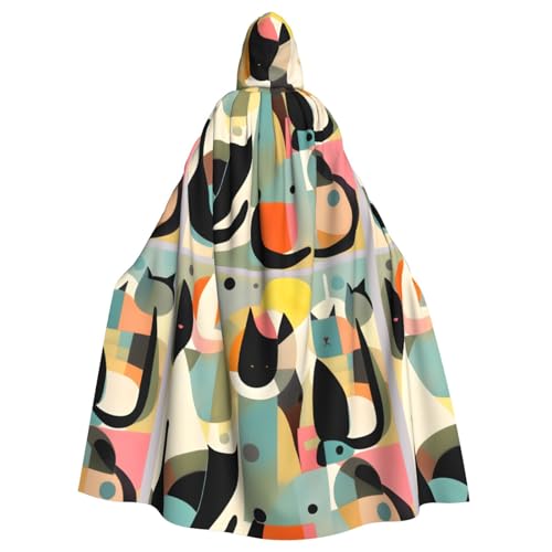 HJFCZH Mid-Century Kapuzenumhang mit moderner Kunst, Katzenmuster, Halloween, Erwachsenen-Kapuzenumhang mit Fliege, ohne Reißverschluss HJFCZH Mid-Century Kapuzenumhang mit moderner Kunst, Katzenmuster, Halloween, Erwachsenen-Kapuzenumhang mit Fliege, ohne Reißverschluss von HJFCZH