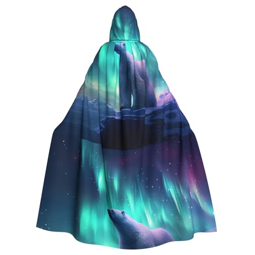 HJFCZH Northern Lights Kapuzenumhang mit Eisbär-Muster, Halloween, Erwachsene, super großer Kapuzenumhang mit Fliege, ohne Reißverschluss von HJFCZH