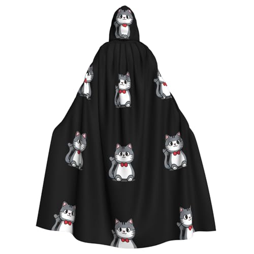 HJFCZH Süßes grau-weißes Kätzchenmuster, Halloween-Umhang für Erwachsene, Kapuzenumhang mit Fliege, ohne Reißverschluss HJFCZH Süßes grau-weißes Kätzchenmuster, Halloween-Umhang für Erwachsene, Kapuzenumhang mit Fliege, ohne Reißverschluss von HJFCZH