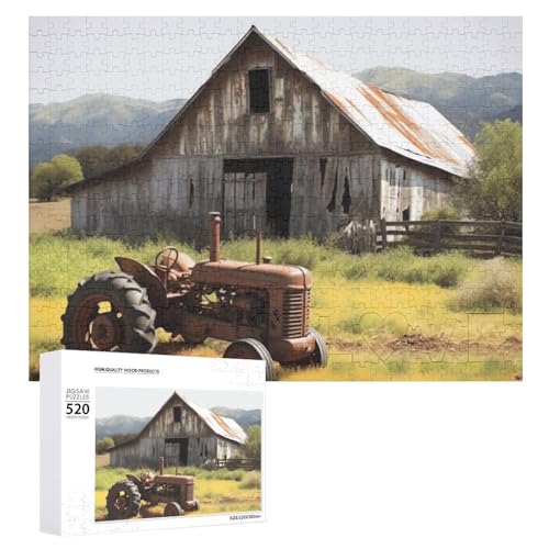 Altes Holzpuzzle mit Scheunentraktor für Erwachsene, 520 Teile, schwierige, herausfordernde Puzzles, einzigartige Denksportaufgabe, Kunstwerk-Puzzle, einzigartige Form, fortschrittliche Puzzle, tolle Altes Holzpuzzle mit Scheunentraktor für Erwachsene, 520 Teile, schwierige, herausfordernde Puzzles, einzigartige Denksportaufgabe, Kunstwerk-Puzzle, einzigartige Form, fortschrittliche Puzzle, tolle von HJKBCV