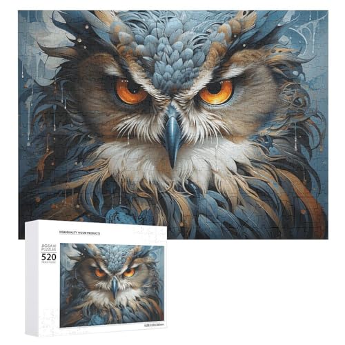 Eule Holzpuzzle für Erwachsene, 520 Teile, schwierige, herausfordernde Puzzles, einzigartiges Denksport-Puzzle, einzigartige Form, fortgeschrittene Puzzle, tolle Geschenkidee von HJKBCV