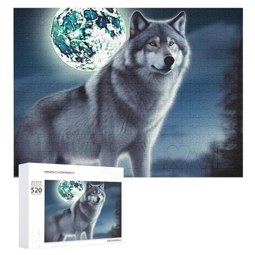 Holzpuzzle "Wolf unter Mond" für Erwachsene, 520 Teile, schwierige, herausfordernde Puzzles, einzigartige Denksportaufgabe, Kunstwerk-Puzzle, einzigartige Form, fortschrittliche Puzzle, tolle Holzpuzzle "Wolf unter Mond" für Erwachsene, 520 Teile, schwierige, herausfordernde Puzzles, einzigartige Denksportaufgabe, Kunstwerk-Puzzle, einzigartige Form, fortschrittliche Puzzle, tolle von HJKBCV