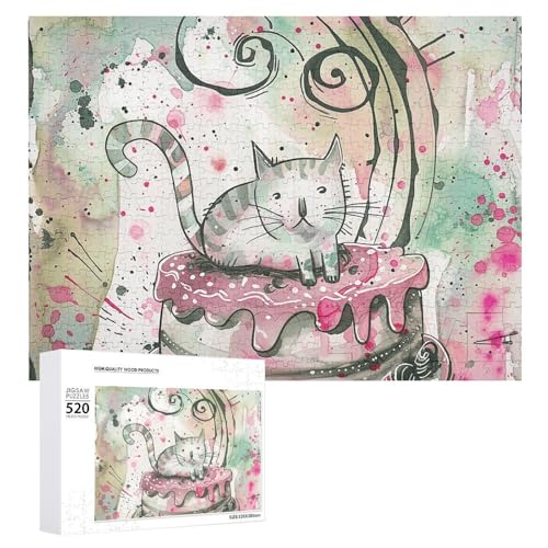 Holzpuzzle mit Katze auf Kuchen, für Erwachsene, 520 Teile, schwierige, herausfordernde Puzzles, einzigartige Denksportaufgabe, Kunstwerk-Puzzle, einzigartige Form, fortschrittliche Puzzle, tolle Holzpuzzle mit Katze auf Kuchen, für Erwachsene, 520 Teile, schwierige, herausfordernde Puzzles, einzigartige Denksportaufgabe, Kunstwerk-Puzzle, einzigartige Form, fortschrittliche Puzzle, tolle von HJKBCV