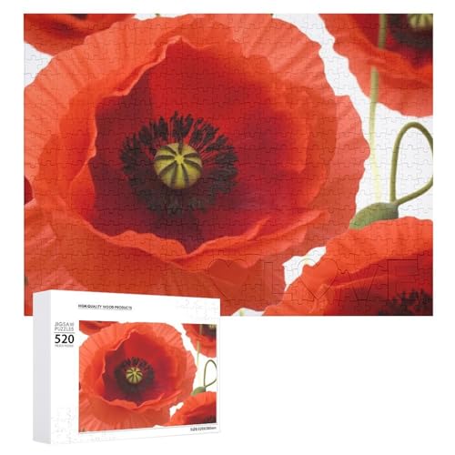 Holzpuzzle mit Mohnblumen, für Erwachsene, 520 Teile, schwierige, herausfordernde Puzzles, einzigartige Denksportaufgabe, Kunstwerk-Puzzle, einzigartige Form, fortschrittliche Puzzle, tolle Holzpuzzle mit Mohnblumen, für Erwachsene, 520 Teile, schwierige, herausfordernde Puzzles, einzigartige Denksportaufgabe, Kunstwerk-Puzzle, einzigartige Form, fortschrittliche Puzzle, tolle von HJKBCV