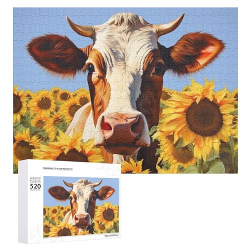 Holzpuzzle mit Sonnenblumenkuh für Erwachsene, 520 Teile, schwierige, herausfordernde Puzzles, einzigartige Denksportaufgabe, Kunstwerk-Puzzle, einzigartige Form, fortschrittliche Puzzle, tolle Holzpuzzle mit Sonnenblumenkuh für Erwachsene, 520 Teile, schwierige, herausfordernde Puzzles, einzigartige Denksportaufgabe, Kunstwerk-Puzzle, einzigartige Form, fortschrittliche Puzzle, tolle von HJKBCV