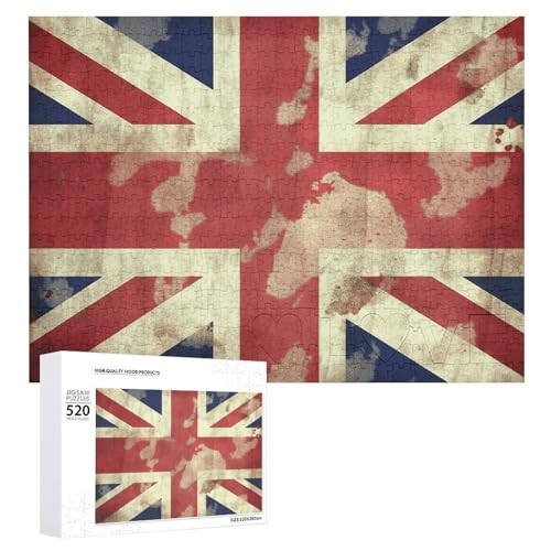 Holzpuzzle mit britischer Flagge im Vintage-Stil, für Erwachsene, 520 Teile, schwierige, herausfordernde Puzzles, einzigartiges Denksport-Puzzle, einzigartige Form, fortschrittliche Puzzle, tolle Holzpuzzle mit britischer Flagge im Vintage-Stil, für Erwachsene, 520 Teile, schwierige, herausfordernde Puzzles, einzigartiges Denksport-Puzzle, einzigartige Form, fortschrittliche Puzzle, tolle von HJKBCV