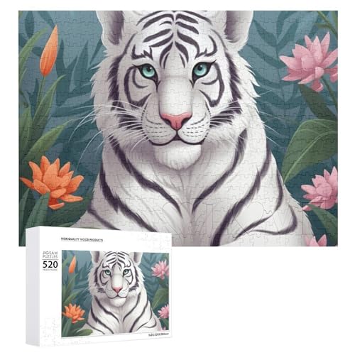 Holzpuzzle mit süßem weißen Tiger, für Erwachsene, 520 Teile, schwierige, herausfordernde Puzzles, einzigartige Denksportaufgabe, Kunstwerk-Puzzle, einzigartige Form, fortschrittliche Puzzle, tolle Holzpuzzle mit süßem weißen Tiger, für Erwachsene, 520 Teile, schwierige, herausfordernde Puzzles, einzigartige Denksportaufgabe, Kunstwerk-Puzzle, einzigartige Form, fortschrittliche Puzzle, tolle von HJKBCV