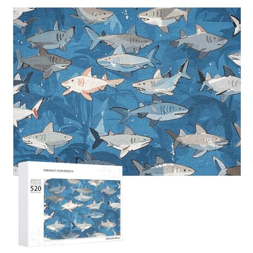 Puzzle mit Haifischmuster für Erwachsene, personalisiertes Puzzle, herausforderndes Bild, Holzfotos, Puzzle mit Aufbewahrungstasche, Familientreffen, Puzzle für Hochzeitsgeschenk von HJKBCV